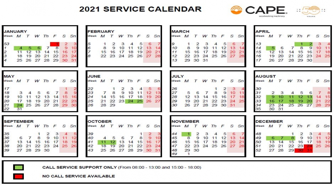 Cape – Calendario 2021